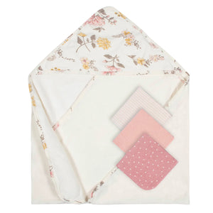 Just Born ® 4-Piece Hooded Towel and Washcloths Vintage Floral
