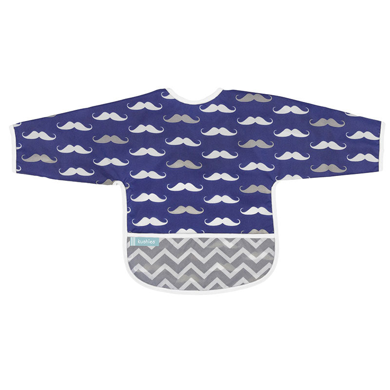 Cleanbib with Sleeves Navy Mustache