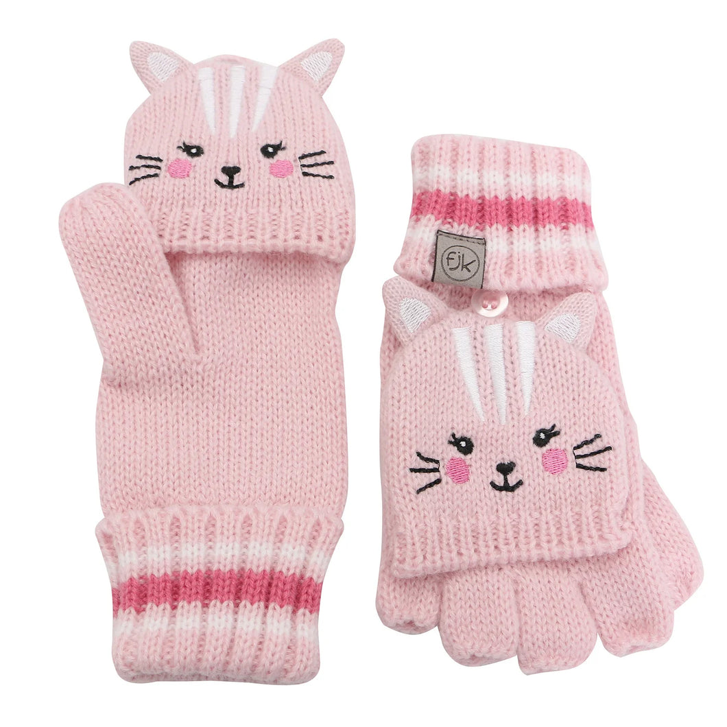 Knitted Fingerless Gloves w/Flap Cat