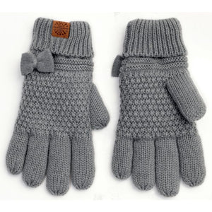 Knitted Gloves with Bow - Calikids Grey W2166