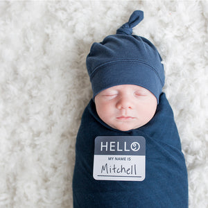 Lulujo - Hello World Blanket & Knotted Hat - Navy
